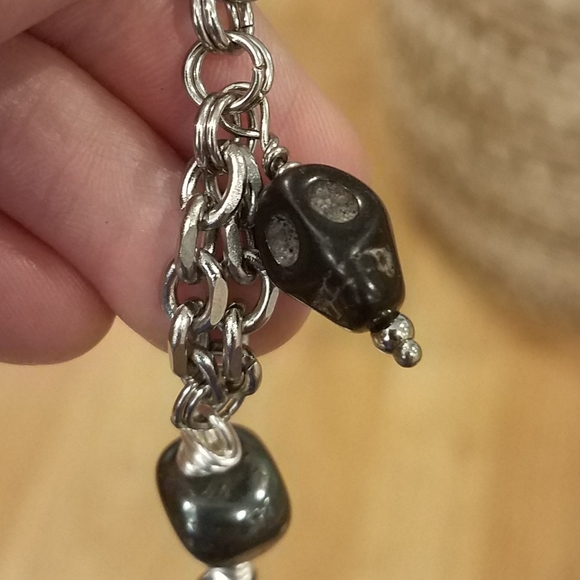 FINAL PRICE Hematite Double Stainless Toggle Skull Bracelet - Picture 6 of 10